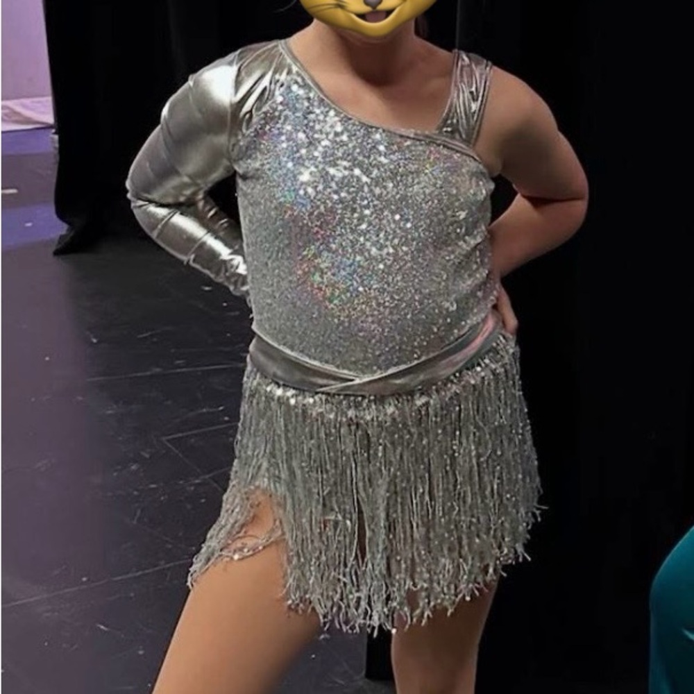 Silver Sequin Fringe Dance Costume